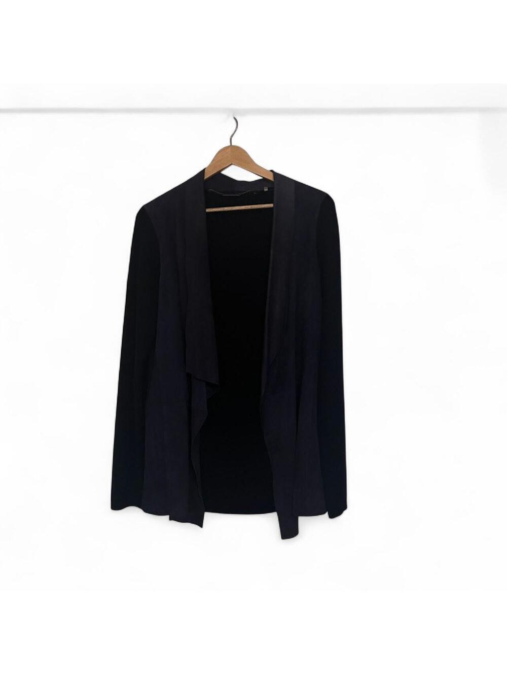 Elie Tahari Black Suede Merino Wool Open Front Cardigan M